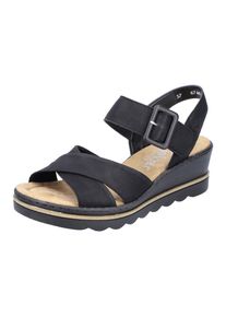Keilsandalette Rieker, Damen, Gr. 36, schwarz, Lederimitat, Schuhe Keilsandalette, Sommerschuh, Sandale, Keilabsatz, mit gekreuzten Bandagen, Topseller