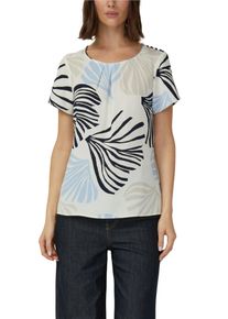 Kurzarmbluse s.Oliver BLACK LABEL, Damen, Gr. 34, ecru, Web, Obermaterial: 100% Polyester, gebl&uuml;mt, h&uuml;ftbedeckend, Rundhals, Blusen Kurzarmbluse, mit grafischem Muster