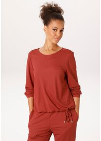 Langarmshirt Aniston CASUAL, Damen, Gr. 36, dunkelrot, Piqu&eacute;, Obermaterial: 53% Viskose, 47% Polyamid, unifarben, l&auml;ssig geschnitten taillenbedeckt, Rundhals, 1-Knopf-Manschette, Shirts Langarmshirt, in weicher Pique-Qualit&auml;t NEUE KOLLEKTION