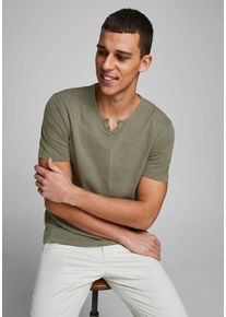 Jack & Jones T-Shirt JACK & JONES "SPLIT NECK TEE", Herren, Gr. XL, gr&uuml;n (dusky gr&uuml;n), Jersey, Obermaterial: 100% Baumwolle, unifarben, schmal h&uuml;ftbedeckend, V-Ausschnitt, gerader Abschluss, Shirts T-Shirt, Topseller