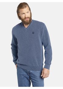 Strickpullover Jan Vanderstorm "Pullover KEIMO", Herren, Gr. L, blau (blau melange), Obermaterial: 50% Baumwolle CO. 50% Polyacryl PAN., unifarben, normal, V-Ausschnitt, Pullover Strickpullover