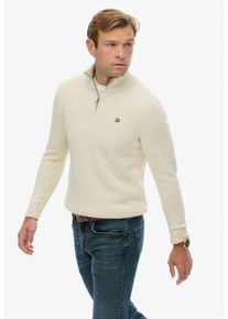 Strickpullover Superdry "COTTON KNIT HENLEY", Herren, Gr. L, cream, Strick, Obermaterial: 100% Baumwolle, unifarben, slim fit h&uuml;ftlang, Rundhals, Rippb&uuml;ndchen, Pullover Strickpullover