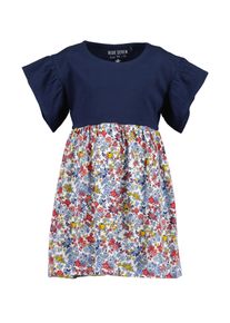 Sommerkleid Blue Seven, M&auml;dchen, Gr. 116, N-Gr, ultramarin, Jersey, Obermaterial: 100% Baumwolle, bedruckt, gebl&uuml;mt, unifarben, regular fit, Rundhals, Volant, Kleider Sommerkleid, mit tollen R&uuml;schen an den leicht &uuml;berschnittenen Schultern