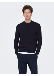 Only & Sons Strickpullover ONLY & SONS "ONSDAVE REG LS CREW NECK KNIT NOOS", Herren, Gr. XL, schwarz sapphire detail:port royale, Strick, Obermaterial: 100% Baumwolle, unifarben, regular fit normal, Rundhals, B&uuml;ndchen, Pullover Strickpullover, Baumwolle, regular fit