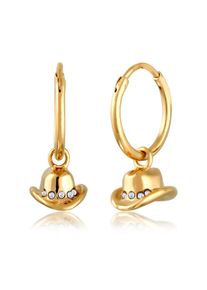 Paar Creolen Elli "Ohrringe Creolen Cowboy Hut Glas Kristalle 925 Sterling Silber" Gr. 22, gold, Ohrringe, Damen, ohne Stein, Silber 925 (Sterlingsilber), Paar Creolen