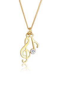 Silberkette Elli "Halskette Notenschl&uuml;ssel Note Wei&szlig; 925 Sterling Silber, mit Kristallen von Swarovski" Gr. 45, gold, Halsketten, Damen, Silber 925 (Sterlingsilber), Silberkette