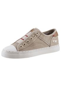 Slip-On Sneaker Mustang Shoes "Schlupfschuh, Freizeitschuh", Damen, Gr. 44, grau (taupe), Tencel, Schuhe Slip-On Sneaker, Slipper, Schlupfschuh, Freizeitschuh mit praktischem Gummizug