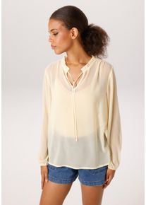 Schlupfbluse Aniston CASUAL, Damen, Gr. 36, gelb, Chiffon, Obermaterial: 100% Polyester, transparent, unifarben, l&auml;ssig geschnitten h&uuml;ftbedeckend, V-Ausschnitt, elastischer Bund mit Gummizug, Blusen Schlupfbluse, im trendigen Pastell - NEUE KOLLEKTION