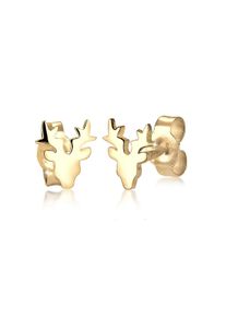 Paar Ohrstecker Elli "Ohrringe Elli Ohrringe Hirsch Christmas Tier Motiv 925 Silber" Gr. 7, gold, Ohrringe, Damen, ohne Stein, Silber 925 (Sterlingsilber), Paar Ohrstecker