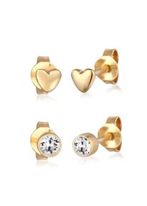 Ohrstecker-Set Elli "Ohrringe 2er Set Herz 925 Silber, mit Kristallen von Swarovski", gold, Ohrringe, Damen, Silber 925 (Sterlingsilber), Ohrstecker-Set