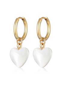 Paar Creolen Elli "Ohrringe Creolen Herz Muschel Anh&auml;nger Goldfarben" Gr. 30, gold, Ohrringe, Damen, ohne Stein, Messing, Paar Creolen