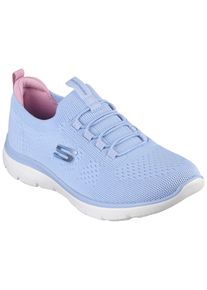 Slip-On Sneaker Skechers "SUMMITS", Damen, Gr. 42, blau (hellblau), Textil, Schuhe Slip-On Sneaker, Freizeitschuh, Halbschuh, Slipper mit flexibler Traktionslaufsohle