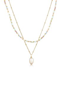 Silberkette Elli "Halskette Layer S&uuml;&szlig;wasserperle Barock Glas Beads 925 Silber" Gr. 42, gold, Halsketten, Damen, Silber 925 (Sterlingsilber), Silberkette