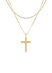Kette mit Anh&auml;nger Kuzzoi "Halskette Herren Layer Kreuz Religion 925 Silber" Gr. 50, gold, Halsketten, Herren, ohne Stein, Silber 925 (Sterlingsilber), Kette mit Anh&auml;nger
