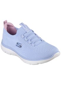 Slip-On Sneaker Skechers "SUMMITS", Damen, Gr. 36, blau (hellblau), Textil, Schuhe Slip-On Sneaker, Freizeitschuh, Halbschuh, Slipper mit flexibler Traktionslaufsohle