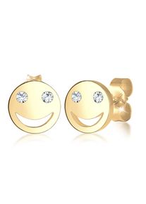 Paar Ohrstecker Elli "Ohrringe mit Smiling Face 925 Silber, mit Kristallen von Swarovski", gold, Ohrringe, Damen, Silber 925 (Sterlingsilber), Paar Ohrstecker