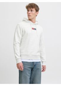 Jack & Jones Kapuzensweatshirt JACK & JONES "JJPAN SWEAT HOOD", Herren, Gr. XS, grau (wei&szlig; melange), angeraute Sweatware, Obermaterial: 60% Baumwolle, 40% Polyester, meliert, regular fit, Rundhals, Rippb&uuml;ndchen, Sweatshirts Kapuzensweatshirt