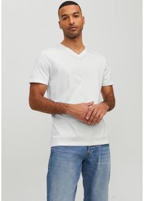 Jack & Jones V-Shirt JACK & JONES "JJEORGANIC mit V-Ausschnitt, l&auml;ssig kombinierbar, ideal f&uuml;r Alltag", Herren, Gr. XS, wei&szlig;, Single Jersey, Obermaterial: 100% Baumwolle, unifarben, V-Ausschnitt, Shirts V-Shirt, unifarben, modisch, regular fit, Baumwolle, V-Ausschnitt
