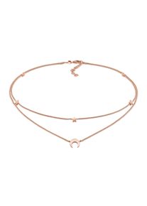 Choker Elli "Halskette Choker Layer Halbmond und Sterne 925er Silber" Gr. 36, rosa (rosegold), Halsketten, Damen, ohne Stein, Silber 925 (Sterlingsilber), Choker