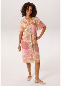 Sommerkleid Aniston CASUAL, Damen, Gr. 36, N-Gr, creme, pink, rosa, t&uuml;rkis, gr&uuml;n, orange, gelb, braun, blau, Web, Obermaterial: 100% Viskose, bedruckt, gebl&uuml;mt, l&auml;ssig geschnitten kniebedeckend, V-Ausschnitt, Kleider Sommerkleid, mit farbenfrohen, gro&szlig;fl&auml;chigem Blumendruck - NEUE KOLLEKTION, Topseller
