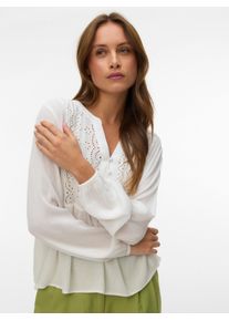 V&eacute;ro Moda Shirtbluse VERO MODA "VMMENNY EMB LS TOP WVN NOOS", Damen, Gr. M, snow wei&szlig;, Web, Obermaterial: 100% Viskose, unifarben, normal, V-Ausschnitt, elastischer Bund, Blusen Shirtbluse, Viskose, Stickerei Details
