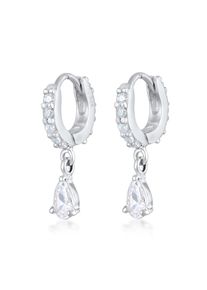 Paar Creolen Elli "Ohrringe Creolen Zirkonia Tropfen Elegant 925 Silber" Gr. 17, silber, Ohrringe, Damen, mit Stein, Silber 925 (Sterlingsilber), Paar Creolen