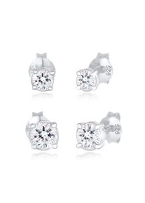 Ohrstecker-Set Elli "Ohrringe Paar Ohrstecker Rund Kristalle (4 tlg) 925 Sterling Silber", silber, Ohrringe, Damen, mit Stein, Silber 925 (Sterlingsilber), Ohrstecker-Set