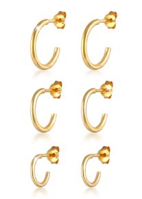 Ohrstecker-Set Elli "Ohrringe Creolen-Set Basic Hoop (6-tlg) 925 Silber" Gr. 17, gold, Ohrringe, Damen, ohne Stein, Silber 925 (Sterlingsilber), Ohrstecker-Set