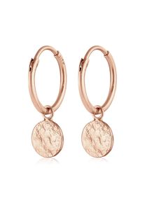 Paar Creolen Elli "Ohrringe Creolen Pl&auml;ttchen Coin Organic Look 925 Silber" Gr. 8, rosa (rosegold), Ohrringe, Damen, ohne Stein, Silber 925 (Sterlingsilber), Paar Creolen