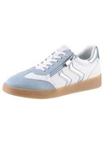 Plateausneaker Marco Tozzi, Damen, Gr. 40, blau (wei&szlig;, hellblau), Lederimitat, Textil, Veloursleder, metallic, unifarben mit Farbeinsatz, Schuhe Plateausneaker, Freizeitschuh, Halbschuh, Schn&uuml;rschuh mit Kontrastbesatz, Topseller