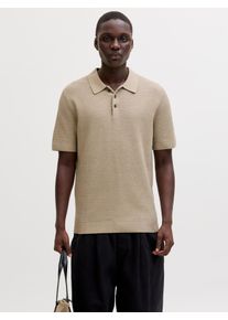 Jack & Jones Polokragenpullover JACK & JONES "JPRBLURILEY KNIT POLO SS SN", Herren, Gr. XS, lemon pepper detail:twist, Strick, Obermaterial: 100% Baumwolle, unifarben, regular fit normal, Rundhals, Pullover Polokragenpullover, Baumwolle, regular fit