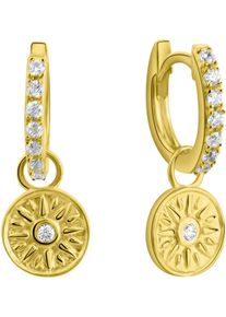 Paar Creolen Firetti "Schmuck Geschenk Silber 925 Ohrschmuck Ohrringe Sonne", gold (gelbgoldfarben, kristallwei&szlig;, kristallwei&szlig;), Ohrringe, Damen, Silber 925 (Sterlingsilber), Paar Creolen, mit Zirkonia (synth.) - Einh&auml;nger abnehmbar