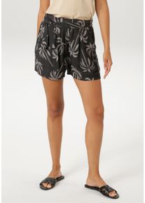 Shorts Aniston CASUAL, Damen, Gr. 40, N-Gr, schwarz (schwarz, hellbeige), Web, Obermaterial: 100% Viskose, bedruckt, figurumspielend kurz, Hosen Shorts, mit Palmen bedruckt - jedes Teil ein Unikat - NEUE KOLLEKTION