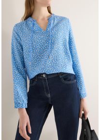 Langarmbluse Cecil, Damen, Gr. M (40), fountain blau, Web, Obermaterial: 85% Viskose, 15% Nylon, gemustert, l&auml;ssig geschnitten h&uuml;ftbedeckend, Rundhals, Blusen Langarmbluse, mit Minimalprint und Splitneck