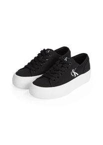 Plateausneaker Calvin Klein Jeans "VULC FLATFORM LOW CV MG", Damen, Gr. 42, schwarz-wei&szlig; (schwarz, wei&szlig;), Textil, unifarben, Schuhe Plateausneaker, Schn&uuml;rschuh, Freizeitschuh, Halbschuh mit seitlichem Logo