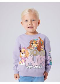 Sweatshirt name it "NMFJARA PAW NREG SWEAT BRU NOOS CPLG", M&auml;dchen, Gr. 104, lavender gray, angeraute Sweatware, Obermaterial: 95% Baumwolle, 5% Elasthan, bedruckt, unifarben, Basic normal, Rundhals, Rippb&uuml;ndchen, Sweatshirts Sweatshirt
