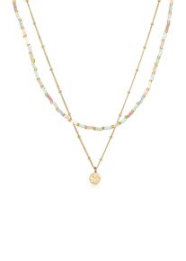 Silberkette Elli "Halskette Layer Glas Beads Pastell Pl&auml;ttchen Anh&auml;nger 925 Sterling Silber" Gr. 42, gold, Halsketten, Damen, Silber 925 (Sterlingsilber), Silberkette