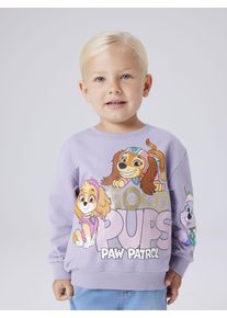 Sweatshirt name it "NMFJARA PAW NREG SWEAT BRU NOOS CPLG", M&auml;dchen, Gr. 110, lavender gray, angeraute Sweatware, Obermaterial: 95% Baumwolle, 5% Elasthan, bedruckt, unifarben, Basic normal, Rundhals, Rippb&uuml;ndchen, Sweatshirts Sweatshirt