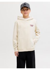 Jack & Jones Kapuzensweatshirt JACK & JONES JUNIOR "JORNORREBRO TYPO BACK SWEAT HOOD SN JNR", Jungen, Gr. 152, antique wei&szlig;, angeraute Sweatware, Obermaterial: 89% Baumwolle, 11% Polyester, bedruckt, relaxed fit normal, Rundhals, Rippb&uuml;ndchen, Sweatshirts Kapuzensweatshirt, Baumwollmischung, relaxed fit, Langarm