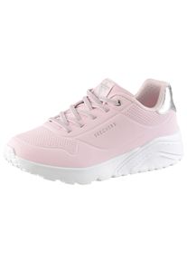 Sneaker Skechers "UNO LITE", M&auml;dchen, Gr. 32, silber (ros&eacute;, silberfarben), Lederimitat, Schuhe Sneaker, Schn&uuml;r,-Plateausneaker mit Metallic, Gr&ouml;&szlig;enschablone zum Download