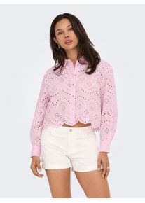 Langarmbluse Only "ONLVALAIS L/S SHIRT WVN NOOS", Damen, Gr. M, pink lady, Web, Obermaterial: 100% Baumwolle, unifarben, loose fit taillenlang, Blusen Langarmbluse