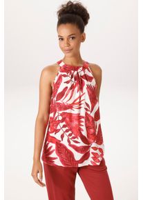 Blusentop Aniston CASUAL, Damen, Gr. 44, wollwei&szlig;, rotdunkelrot, orangerot, pink, rot, Web, Obermaterial: 100% Viskose, bedruckt, figurumspielend h&uuml;ftlang, Rundhals, Blusen Blusentop, mit gro&szlig;fl&auml;chigen Bl&auml;ttern bedruckt - NEUE KOLLEKTION