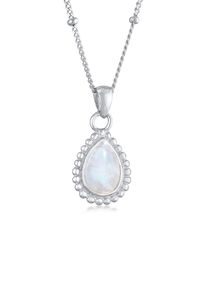 Silberkette Elli "Halskette Mondstein Tropfen Kugelkette 925 Silber" Gr. 45, silber, Halsketten, Damen, mit Stein, Silber 925 (Sterlingsilber), Silberkette