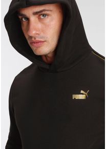 Kapuzensweatshirt Puma "ESS TAPE MINIMAL GOLD HOODIE FL", Herren, Gr. S, schwarz (Puma schwarz), Fleece, Obermaterial: 66% Baumwolle, 34% Polyester, unifarben, regular fit normal, angesetztes B&uuml;ndchen, Sweatshirts Kapuzensweatshirt, mit verstellbarer Kapuze, mit WarmCELL-Technologie, Relaxed Fit