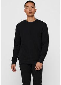Only & Sons Sweatshirt ONLY & SONS "CERES LIFE CREW NECK SWEATSHIRT", Herren, Gr. S, schwarz, angeraute Sweatware, Obermaterial: 65% Baumwolle, 35% Polyester, unifarben, normal normal, Rundhals, B&uuml;ndchen, Sweatshirts Sweatshirt
