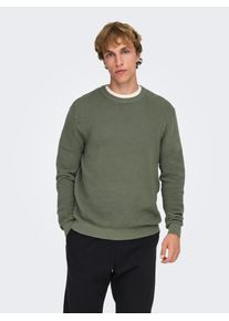 Only & Sons Rundhalspullover ONLY & SONS "ONSRON REG LS CREW NECK KNIT NOOS", Herren, Gr. S, castor gray, Strick, Obermaterial: 100% Baumwolle, unifarben, regular fit normal, Rundhals, B&uuml;ndchen, Pullover Rundhalspullover, Baumwolle, regular fit