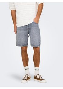 Only & Sons Shorts ONLY & SONS "ONSEDGE MG 2042 AZG DNM SHORTS", Herren, Gr. S, N-Gr, blau (medium grau denim), Web, Obermaterial: 100% Baumwolle, unifarben, straight fit knielang, Hosen Shorts