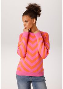 Strickpullover Aniston CASUAL, Damen, Gr. 46, pink, orange, Strick, Obermaterial: 50% Viskose (LENZING&trade;), 28% Polyester, 22% Polyamid, gemustert, figurumspielend h&uuml;ftlang, Rundhals, Rippstrickb&uuml;ndchen, Pullover Strickpullover, im trendfarbenem Zick-Zack-Muster - NEUE KOLLEKTION, Topseller