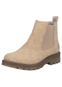Chelseaboots Rieker, Damen, Gr. 43, hellbeige, Elastischer Einsatz, Nubuklederimitat, unifarben, Schuhe Chelseaboots, Schlupfboots, Stiefelette, Blockabsatz, mit kuscheligem Warmfutter