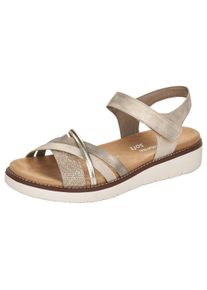 Riemchensandale Remonte, Damen, Gr. 41, gold (hellgrau, goldfarben), Lederimitat, metallic, Schuhe Riemchensandale, Keilabsatz, Sommerschuh, Sandalette mit herausnehmbarer Softeinlage, Topseller